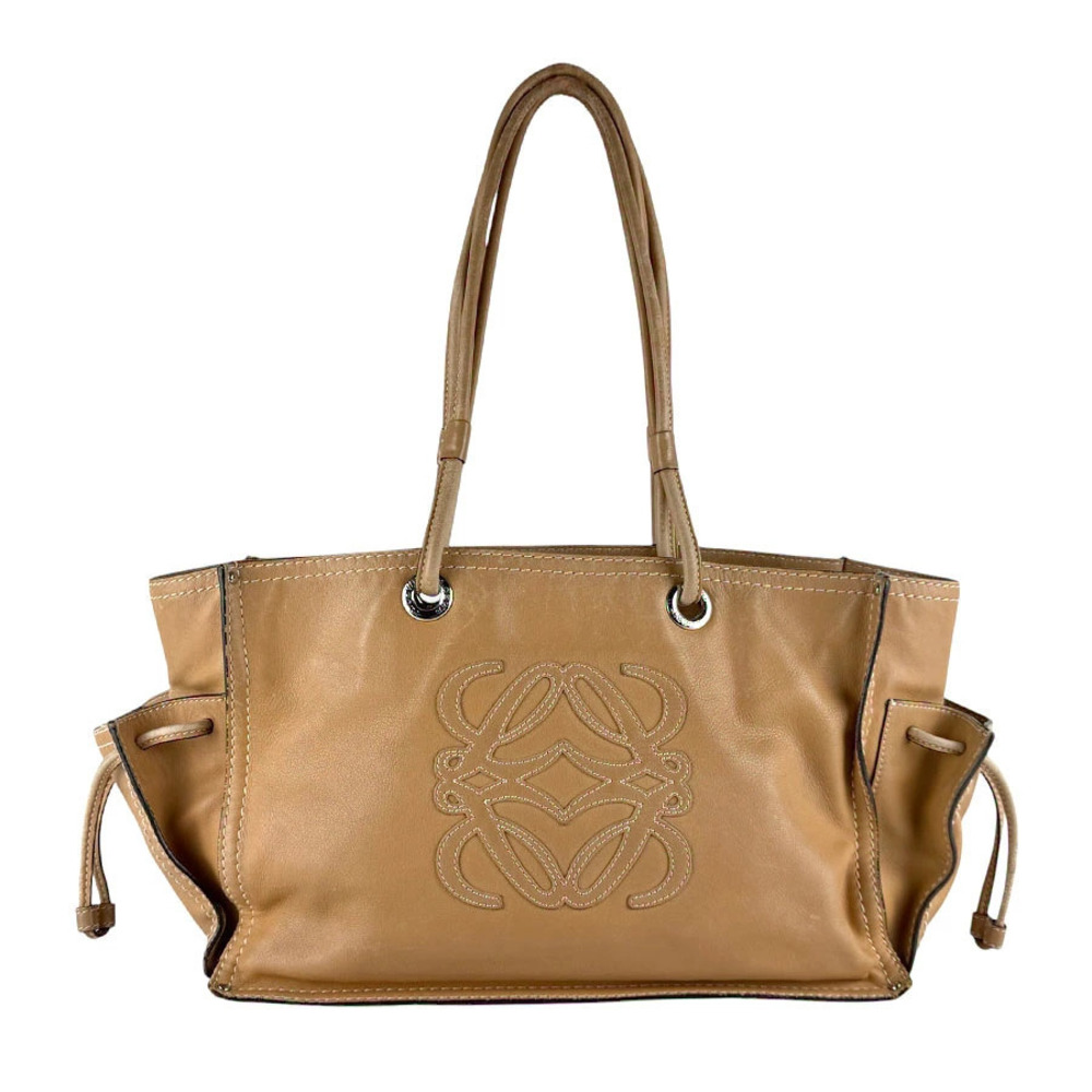 Loewe Anagram Tote Bag embossed Anagram logo drawstrings Brown